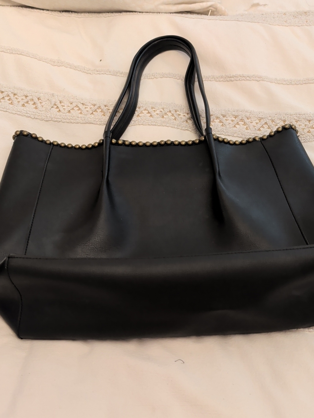 B-Low the Belt Black Tote with Gold Stud Trim